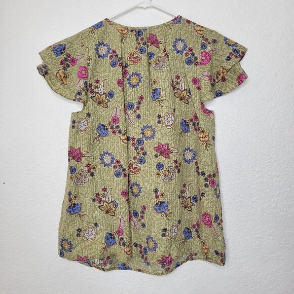 Lane Bryant Floral Print Tie Neck Ruffle Short Sleeve Top Blouse Plus Size 14 - Picture 4 of 9